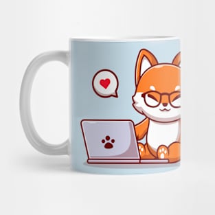 Cute Fox Operating Laptop Cartoon Mug